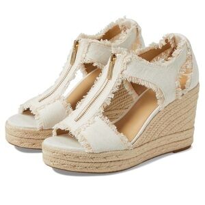 Michael kors Cream Canvas Wedge Sandals with Ankle Strap MICHAEL KORS